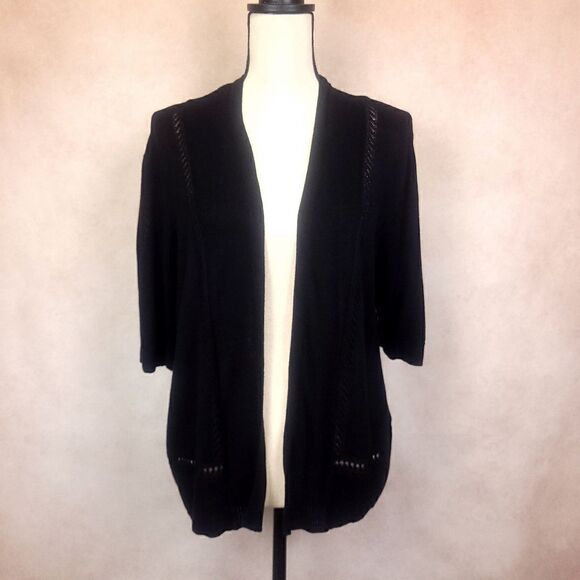 NWT Jones New York Black Knit Open Front Short Sleeve Cardigan Shrug Size Large - Picture 2 of 8